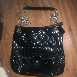 Black Coach purse with silver chain handle